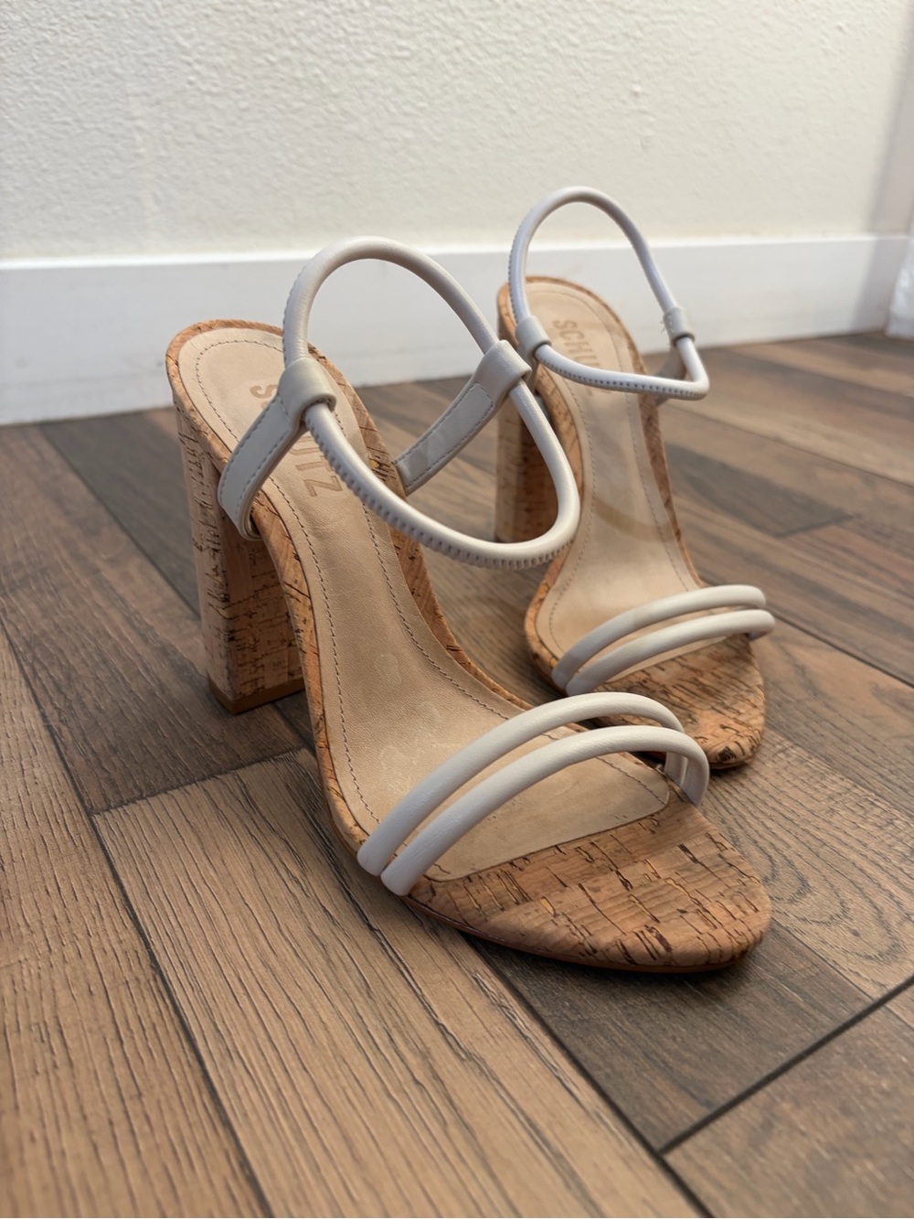 SCHUTZ Cork Block Heel Sandals in Light Taupe